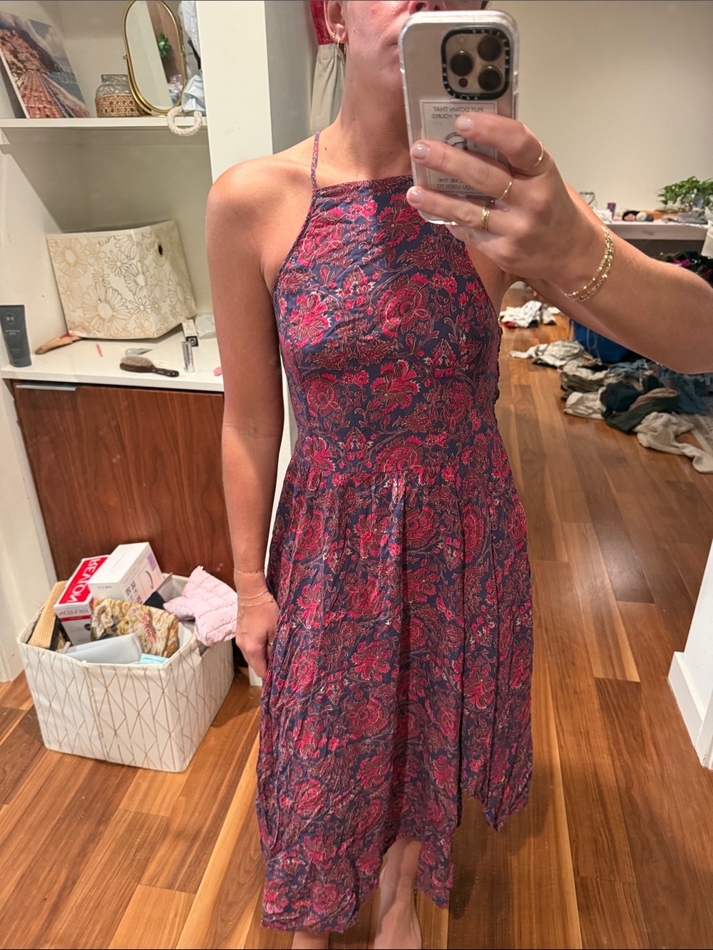 Abercrombie & Fitch Navy and Pink Paisley Halter Midi Dress